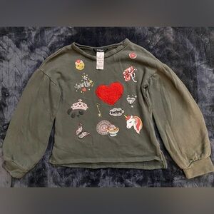 bebe Green Long Sleeve Tee with Playful Patches